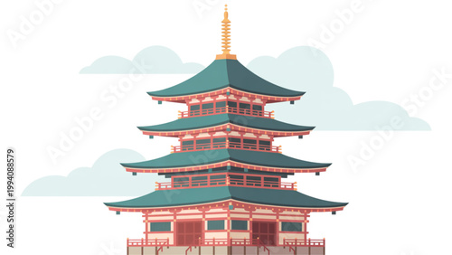 Traditional japanese five-story pagoda with intricate architectural details Vector