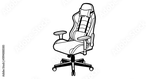 Ergonomic gaming chair illustration black and white vector isolated