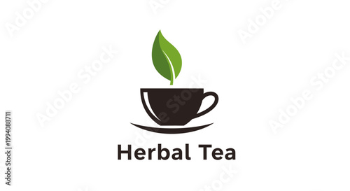 Herbal tea logo design with cup and leaf symbol for healthy beverage