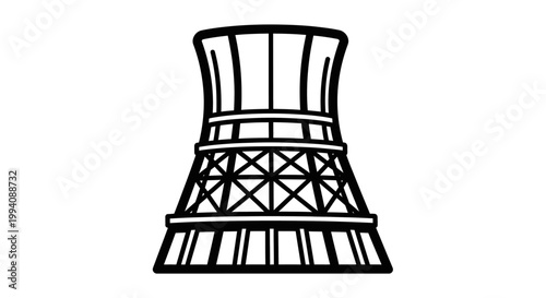 Industrial cooling tower illustration black and white vector isolated