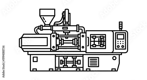Industrial injection molding machine illustration production process vector