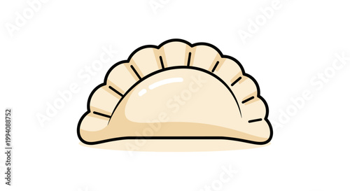 Isolated cartoon illustration of a single dumpling with beige and tan colors