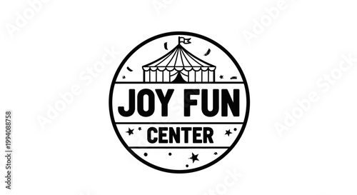 Joy fun center logo design in black and white against white background