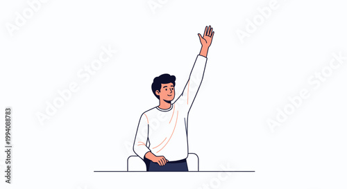 Man raises hand illustration asking question or giving answer concept