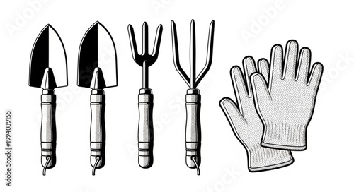 Gardening Tools and Gloves Illustration.