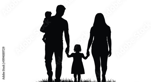 Happy family silhouette walking together as a united group in this beautiful creative vector graphic design art piece