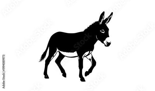 Walking donkey silhouette vector dynamic pose farm animal isolated on white