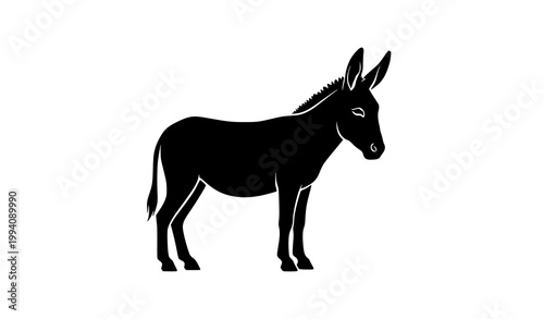 Donkey silhouette side view vector farm animal with long ears isolated on white background