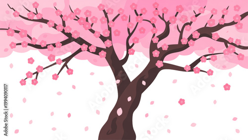 A serene cherry blossom tree adorned with delicate pink flowers against a soft backdrop Vector