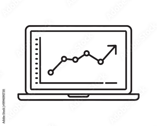 "Laptop Data Analytics Icon Showing Business Growth, Performance Tracking, and Success"