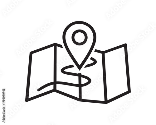 Map with Pin Location and Route Icon - Navigation and Travel Vector Design