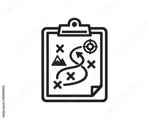 Strategy Map Clipboard Icon - Business Planning and Mission Success Vector Art