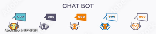 Chat Bot Element For Design Graphic - Multi Styles. Vector Illustration Of Two Colored And Black. Multiple Icons Designs Can Be Used For Mobile, Ui, Web 