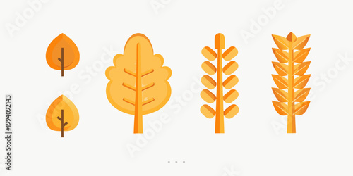 Stylized illustration of four golden wheat stalks and leaf shapes