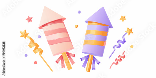 Colorful firecrackers with sparks and confetti celebrate a festive occasion