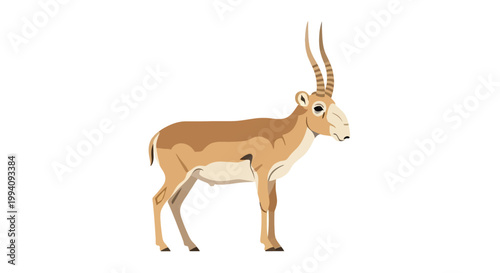 Elegant Saiga Antelope Standing Proudly Against a White Background.