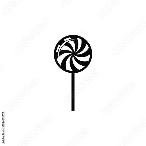 Black and white swirly lollipop on stick candy