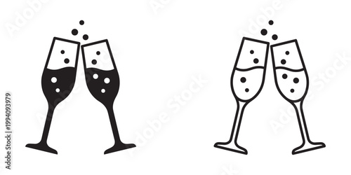 Champagne glass silhouette vector, Wine glass 	 icon vector
