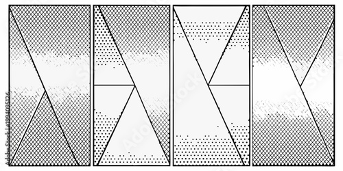 Geometric pattern of triangles and lines in a black and white grid