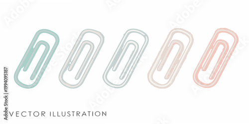 A row of colorful paperclips on a white background