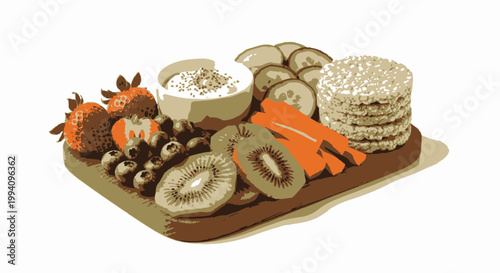 Healthy Snack Board with Fruits, Nuts and Rice Cakes