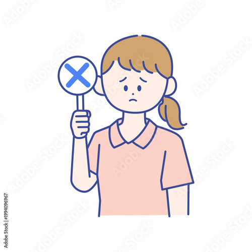 バツマークを持つ女性介護士の半身イラスト