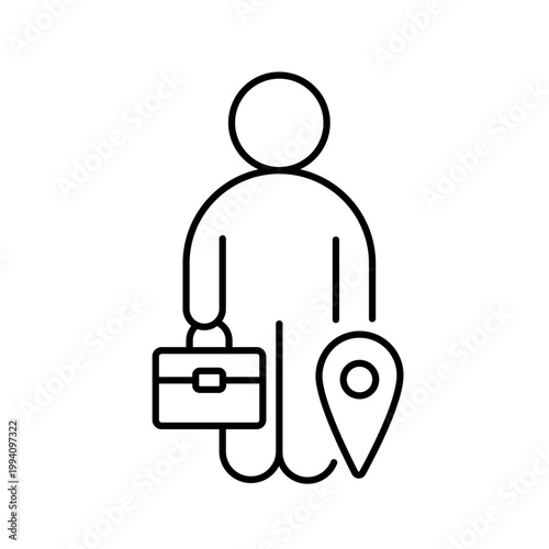 Slika na platnu A vector icon representing work from anywhere with person, bag and location pin,