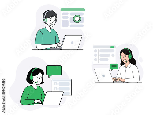 Customer Support Chat Illustration Service Communication Minimal Flat Style