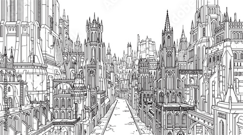 City landscape. Different buildings on street, outline cityscape hand sketch, flat houses. Hand drawn vector illustration