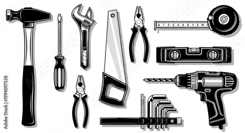 Collection of Hand Tools and Power Tools for Repair and Construction.