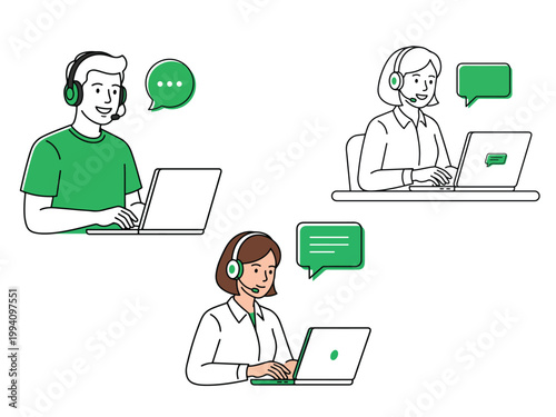 Customer Support Service Illustration Helpdesk Concept Minimal Flat Line Style