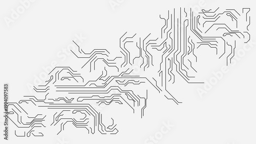 Abstract digital circuit board pattern, technology concept, clean lines on white background, futuristic network
