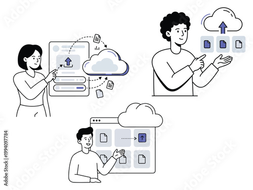 File Upload Illustration Cloud Storage Concept Minimal Flat Line Style