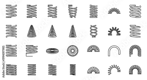 collection of various spring coil designs including compression tension and conical shapes