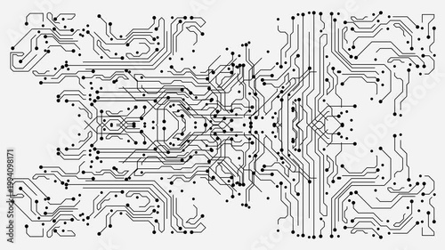Abstract Digital Circuit Board Pattern, Detailed Electronic Microchip Lines and Nodes, Futuristic Technology Background