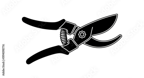 Black silhouette of garden pruning shears on a white background.