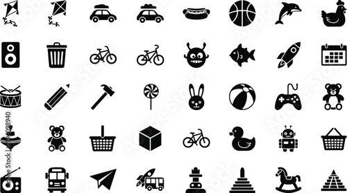 Large nature and utility icon set featuring black silhouettes of weather symbols sports balls leaves arrows and office stationery for web design and infographics
