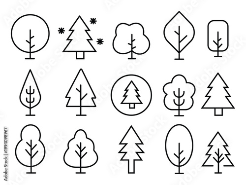 Tree icons. Tree and forest line Icons for Design, Cards, Apps, Social Networks. Vector illustration.