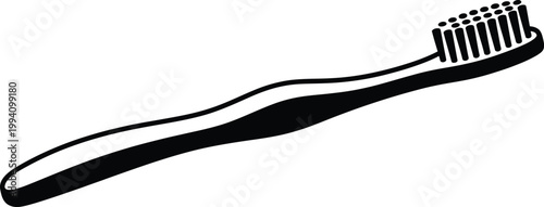 Minimalist black and white vector illustration of a toothbrush with detailed bristles for dental care