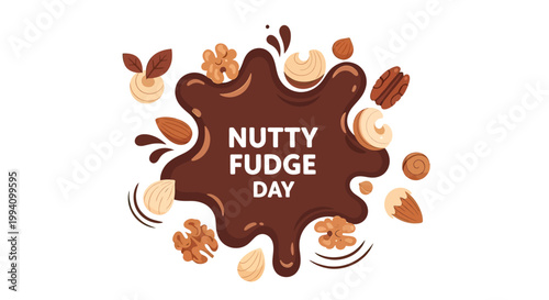 Chocolate fudge with nuts and text.