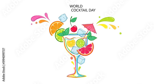 Colorful Cocktail Glass with Fruit Slices.