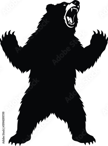 Εκτύπωση καμβά A fierce aggressive grizzly bear silhouette vector illustration featuring a roar