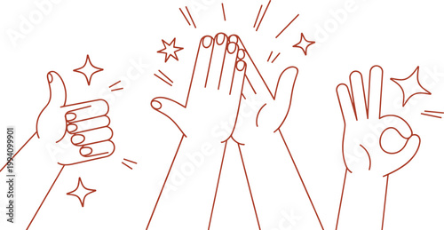 Positive hand gesture cartoon icons, editable vector clipart, thumbs up, high five, OK symbol, approval design, stylized illustration