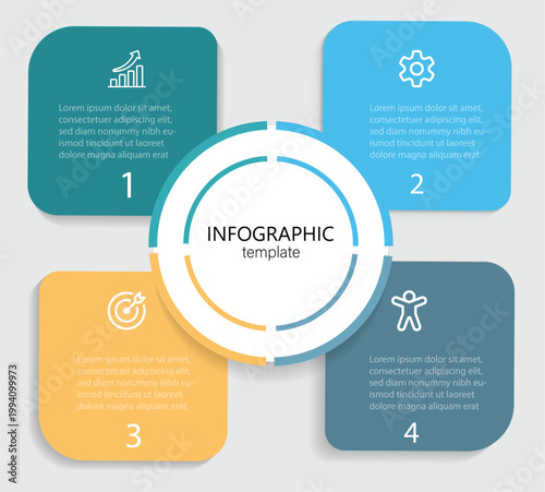 Design template business infographic vector element Timeline process with icons and with 4 step options or sections . Vector illustration . 