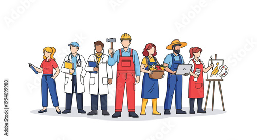 Diverse group of professional workers standing.