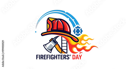 Firefighter logo with hat and axe.