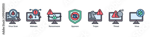Threat Detection web banner icon vector illustration with icons of Virus Scan,Malware,Ransomware,Spyware,Trojan,Threat and Virus