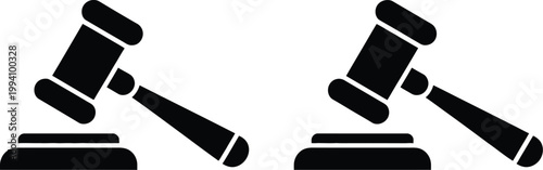 Auction gavel icon set, vector illustration of judge hammer symbols on white background representing law bidding and justice concept.