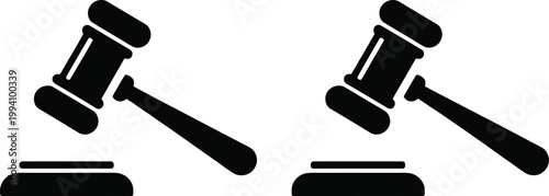 Auction gavel icon set, minimalist legal hammer icons on white background for auction law court and justice system design elements.