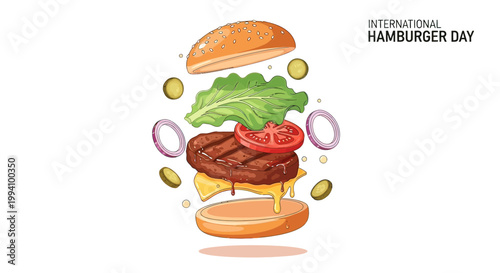 Juicy hamburger with melted cheese lettuce.